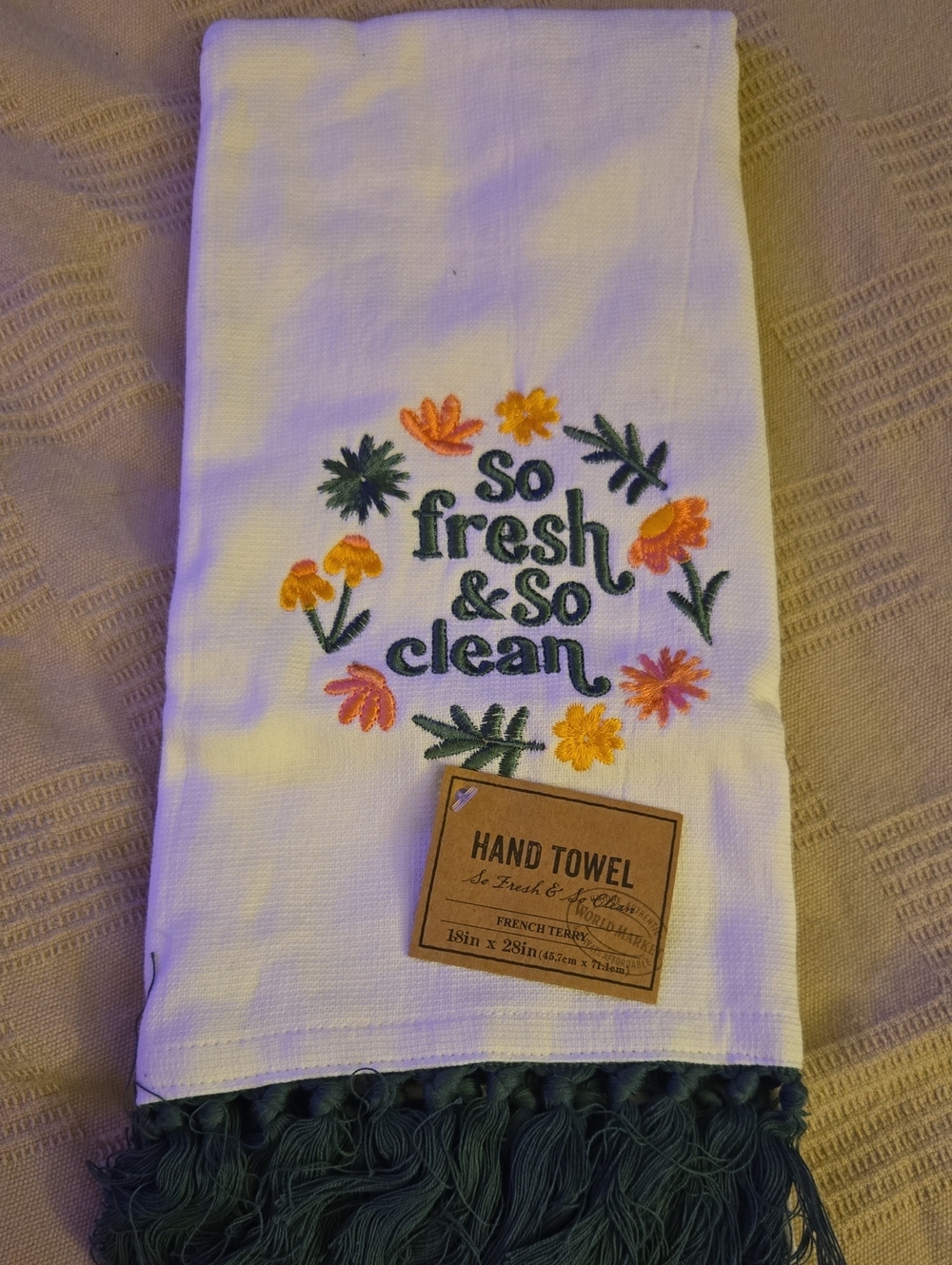 World Market Embroidered 'So Fresh & So Clean' Hand Towel